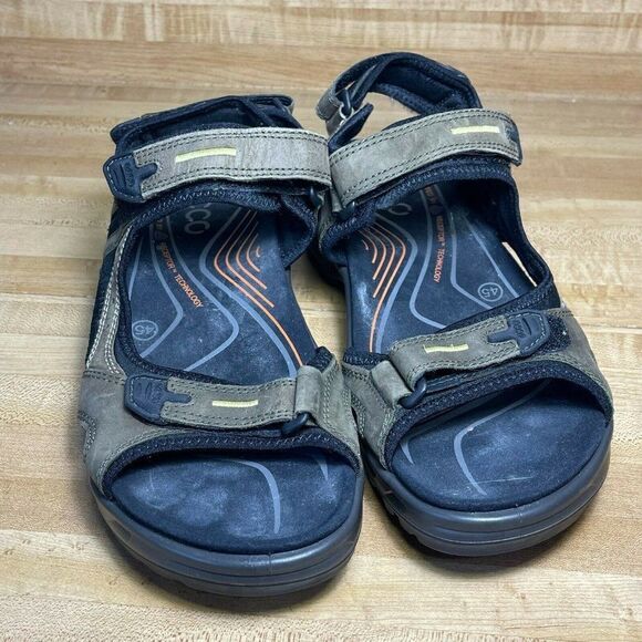 Ecco Mens Open Toe Adjustable Strap Leather Flat Sports Sandal Olive Size US 11 - Picture 2 of 6